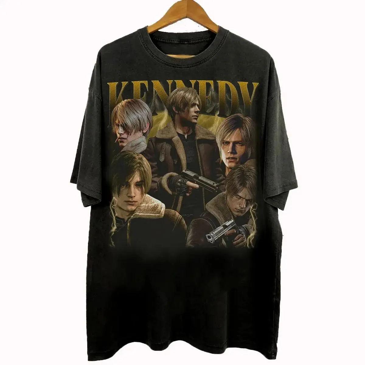 Leon S Kennedy Resident Evil Game Tops Vintage 90s Bootleg Style Leon Kennedy T-Shirt Orint Cotton Casual Loose T-Shirt Unisex