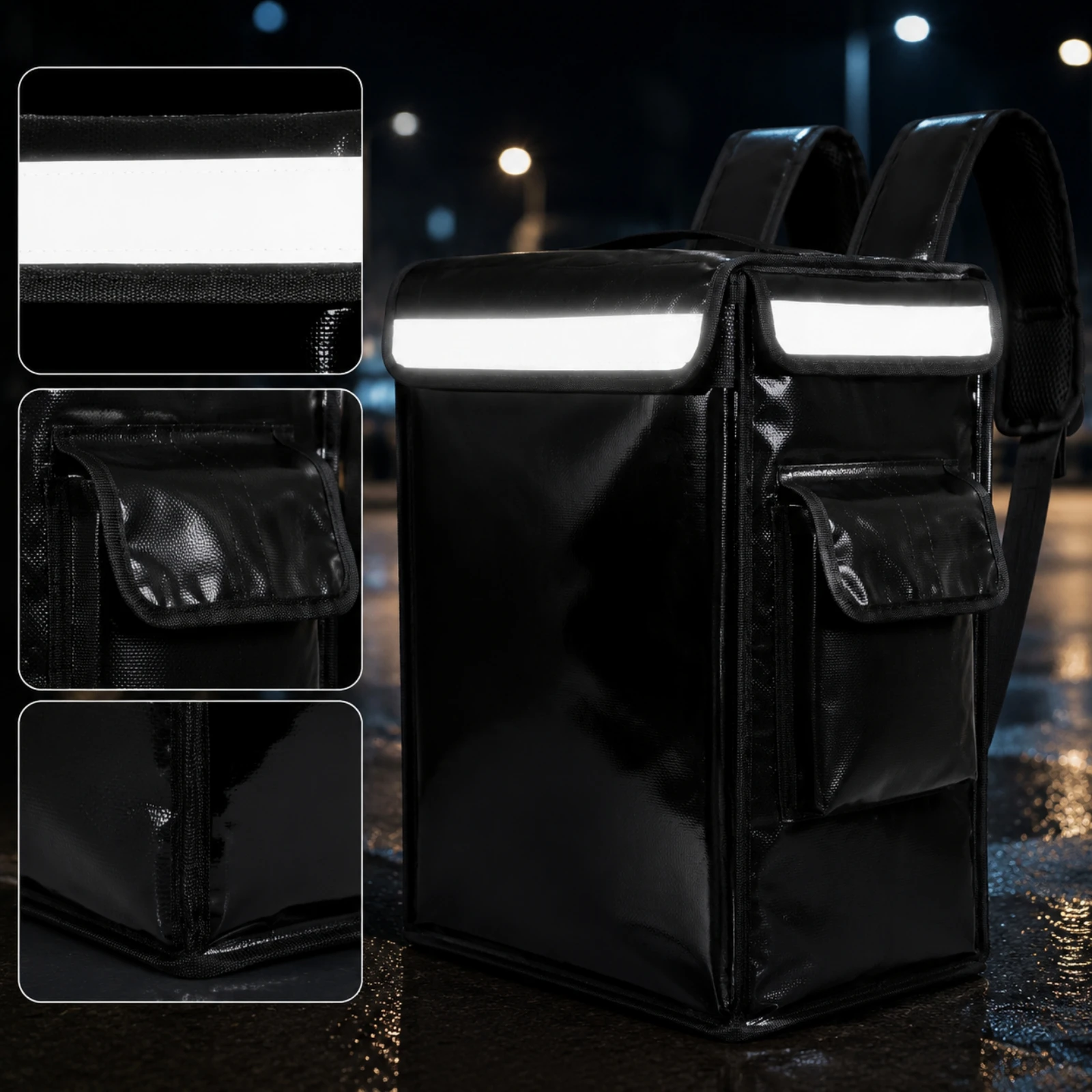 Insulated Food Delivery Backpack Thermal Food Delivery Backpack Reflective Padded for Couriers, Takeaway Runs, Commuting