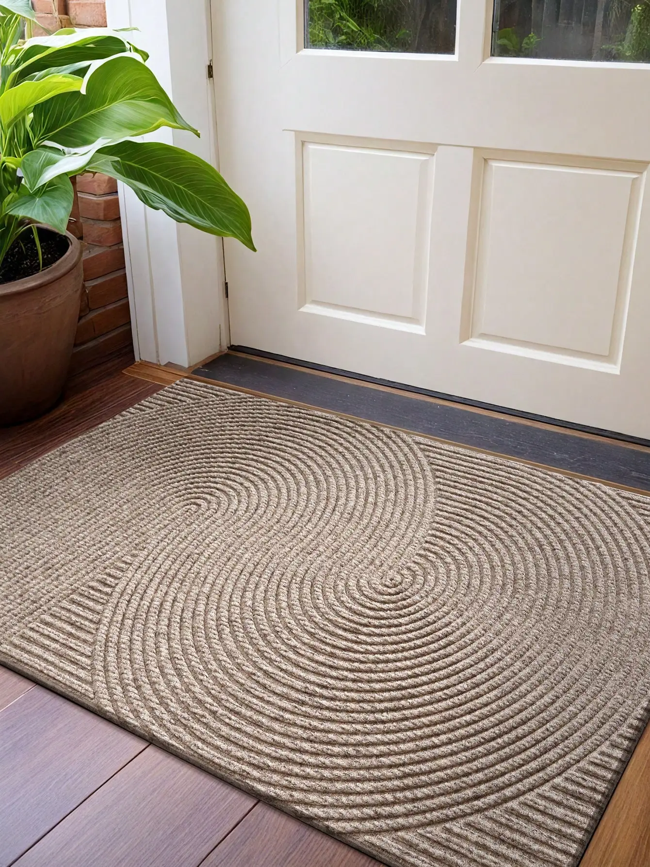 1PC-Khaki Striped Geometric Vintage Door Mat,Modern Style All-Season Entrance Mat Of Polyester,Fade-Resistant,Low Profile, Non-Slip, Easy To Clean, Suitable For Patio, Indoor, Outdoor, Garden, Corridor Home Decor