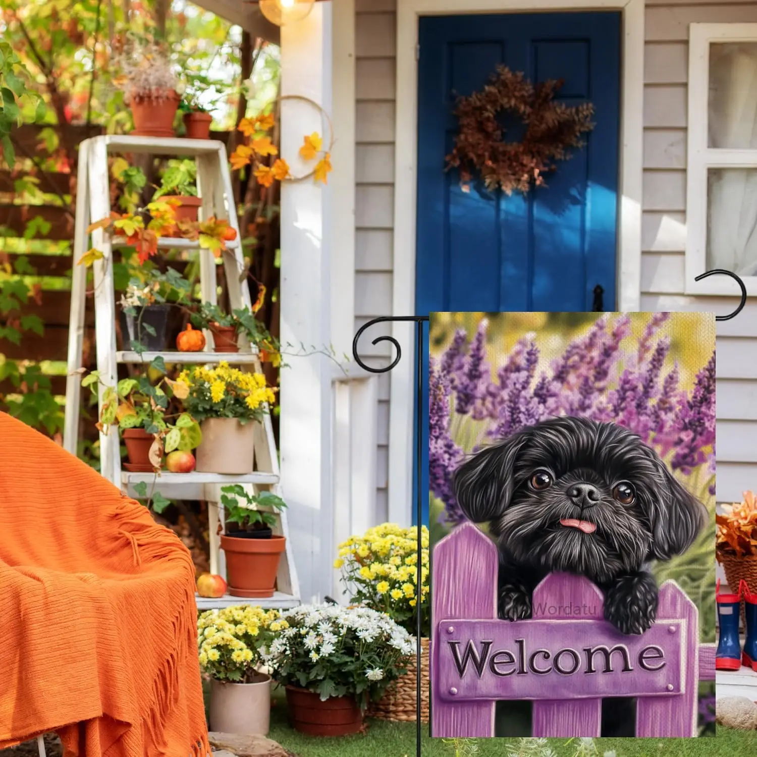 Black Shih Tzu Garden Flag Welcome Spring Summer Lavender 12x18 Inch Double Sided Purple Floral Flower Farmhouse Yard Flag H yyi