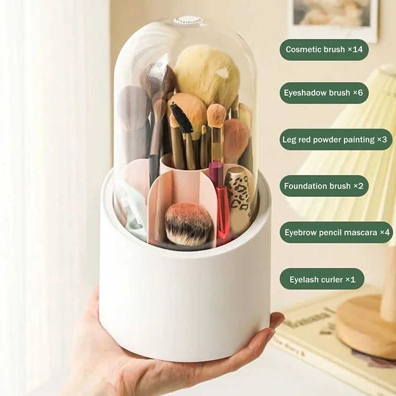 

360° Rotating Makeup Brush Bucket With Dust-proof Cover Cosmetic Storage Box