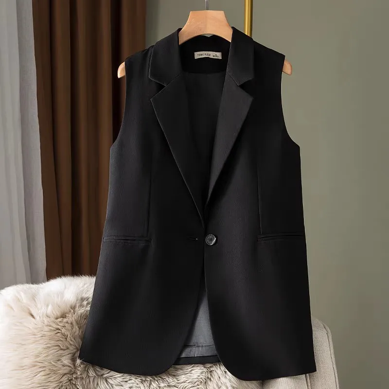 

Fashionable Women's Suit Vest Spring Autumn Design Lightweight Long Style Inner Wear Polyester Material Elegant Trendy