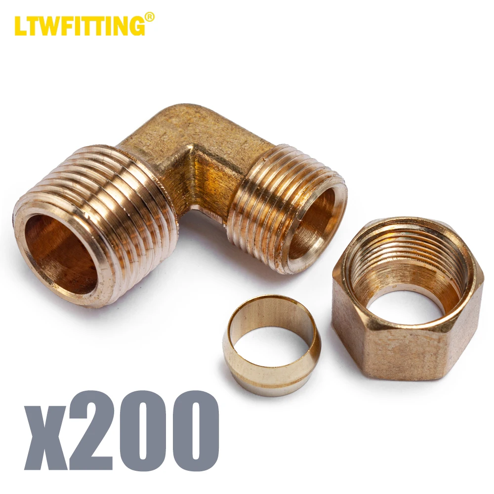 

LTWFITTING 3/8-Inch OD x 3/8-Inch Male NPT 90 Degree Compression Elbow,Brass Compression Fitting(Pack of 200)