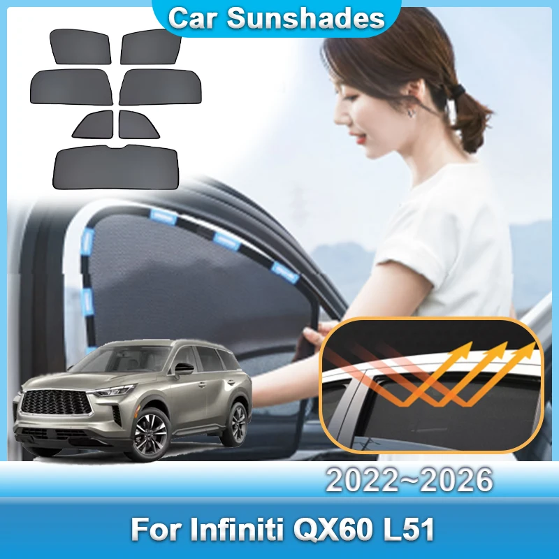 

Солнцезащитные шторки для Infiniti QX60 L51 2022~2026: дышащие сетчатые шторки на лобовое стекло, защита от комаров, приватность, аксессуары для теней