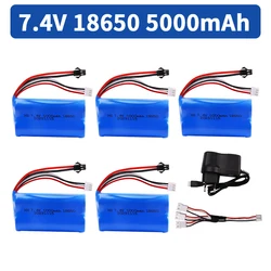 18650 7.4V 5000mah SM Plug Lipo Battery and charger for WPL MN99S D90 U12A S033g Q1 H101 H103 Rc Boats Cars Tanks Parts Battery