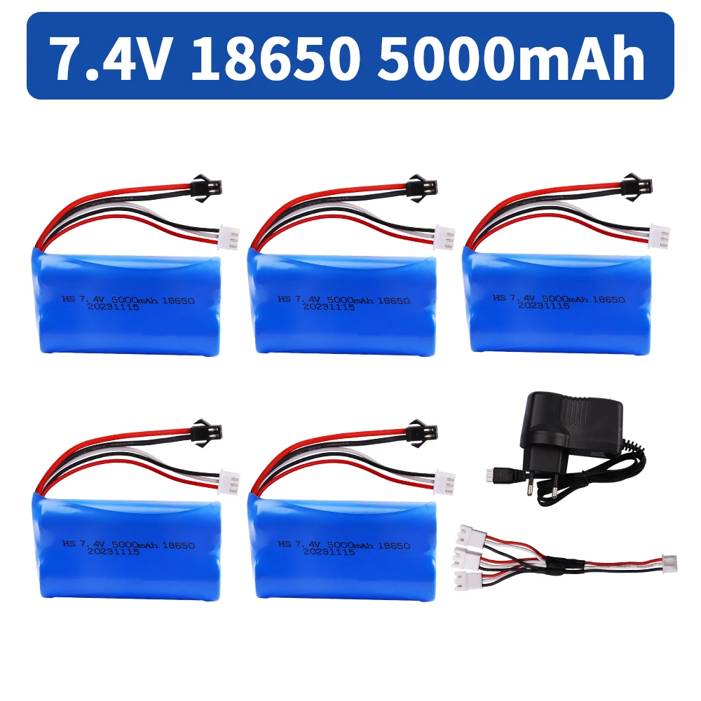 18650 7.4V 5000mah SM Plug Lipo Battery and charger for WPL MN99S D90 U12A S033g Q1 H101 H103 Rc Boats Cars Tanks Parts Battery