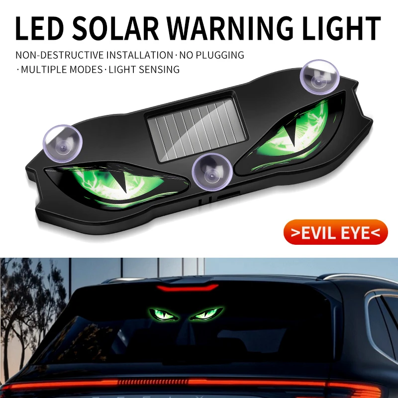 Solar Power Car Demon Eye Light Cool Flashing Warning Light Dynamic Safety Vehicle Signal Lights Universal Cars Accessories