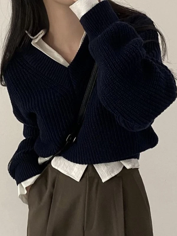 Rétro Chic femmes tricots v-ne Long Sve ort manteau Vintage Sle chaleur coupe confortable automne hiver Faion vêtements d'extérieur