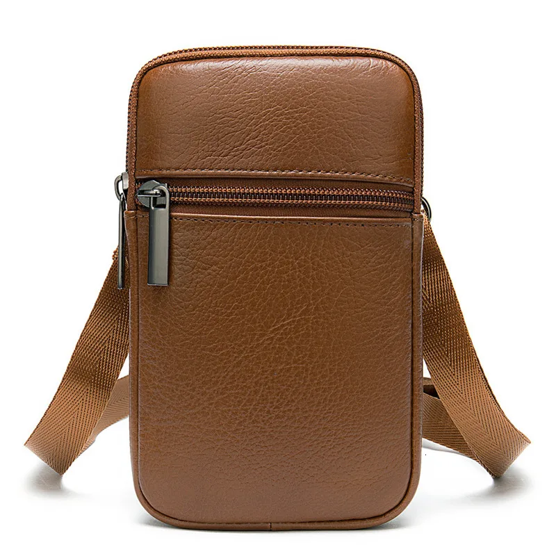 Bolso de mensajero informal de cuero genuino para hombre, bolsa pequeña para teléfono, bandolera de hombro, bolsos de lujo