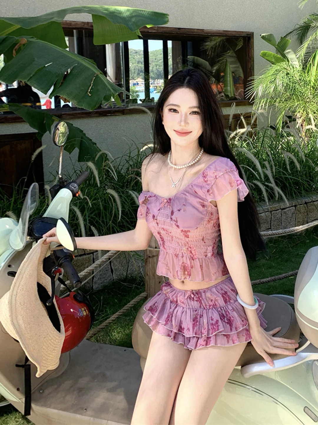 High Waist Floral Print ort Top And Skirt Set Summer Vaion Beach Sle Faionable ortened Crop Top for Young Women