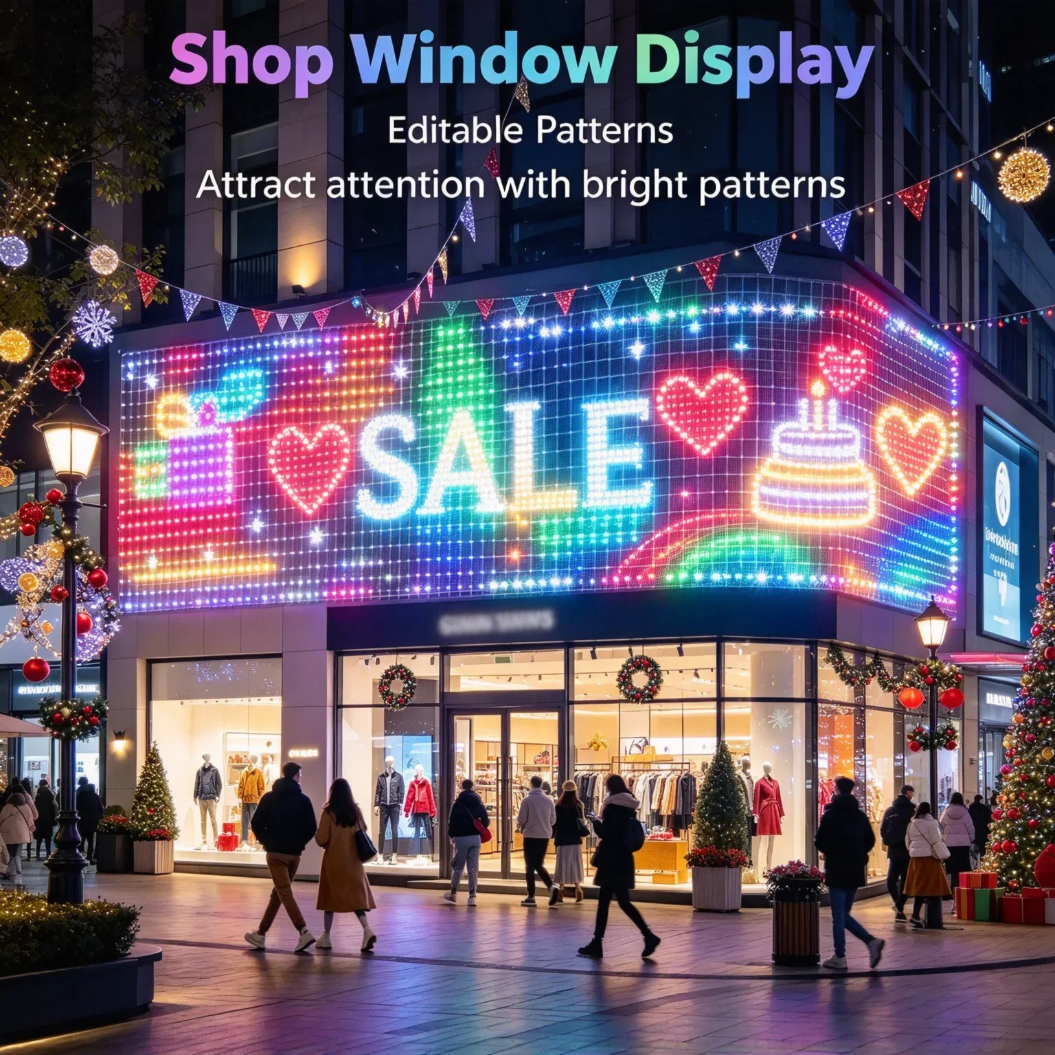 RGBIC LED Outdoor Net Lights Christmas Flexible Matrix Grid for Patio Pergolas Bush Wedding Party Holiday Decor Garden