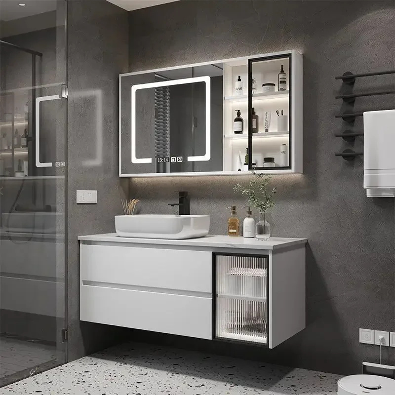 

Bathroom Cabinets with Integrated Ceramic Basin Modern Bathroom Vanity Smart Mirror Cabinet Sink Washbasin Bathroom Furniture