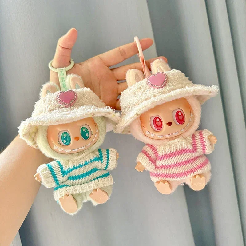 Mini Plush Doll\'S Clothes Outfit Accessories For Korea Labubu V1 V2 Idol sitting party pink and white striped sweater Clothing