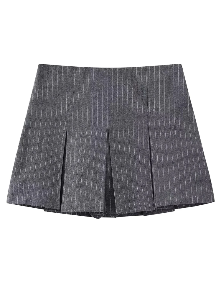 TRAF Fashion Women's High Waist Shorts Skirts Pleated Skirt Shorts Women Striped Bermuda Shorts Woman Casual Mini Shorts