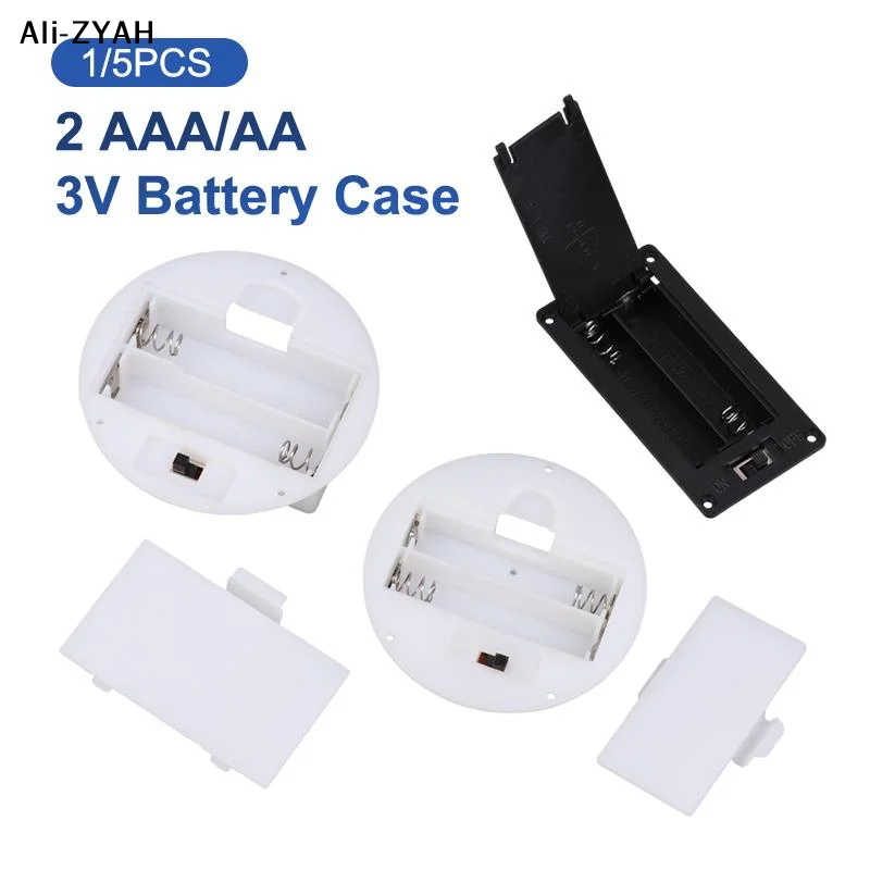 【Z】1/5Pcs 2 AAA/AA 3V Battery Case With Switch Cover Round Embedded Battery Holder Battery Storage Boxes Switch Socket Container