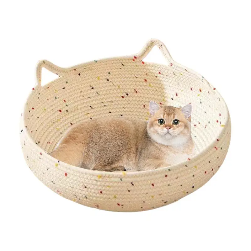 Cat Bed Pet Nest Cat Scratch Board Woven Cat Bed Woven Breathable Cat Bed Round Hand Woven Rattan Cat Beds Kitten Basket