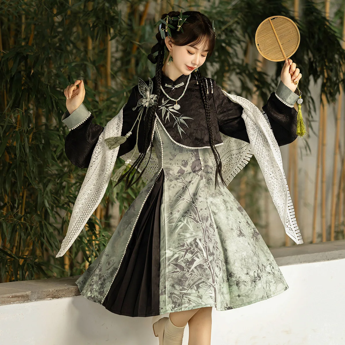 

Cosplay Costumes Smoke Bamboo Hanfu For Women Chinese Style Improved Han Elements Shawl Top Camisole Skirt Set Halloween Hanfu