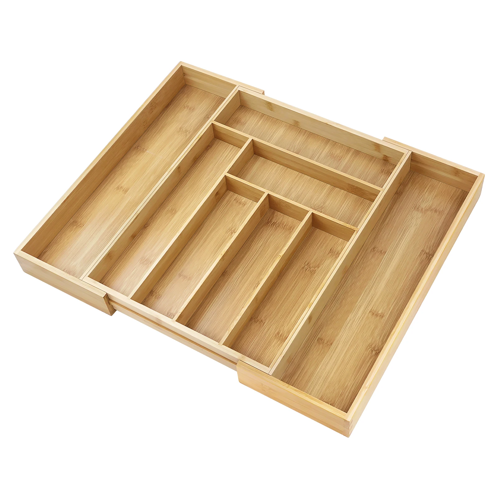 Bambus-Besteckkasten, erweiterbar von 32 x 43 cm auf 52 x 43 cm, 5 cm Tiefe, 6 bis 8 separate Fächer für Küche, Schlafzimmer, Büro – Detail 19