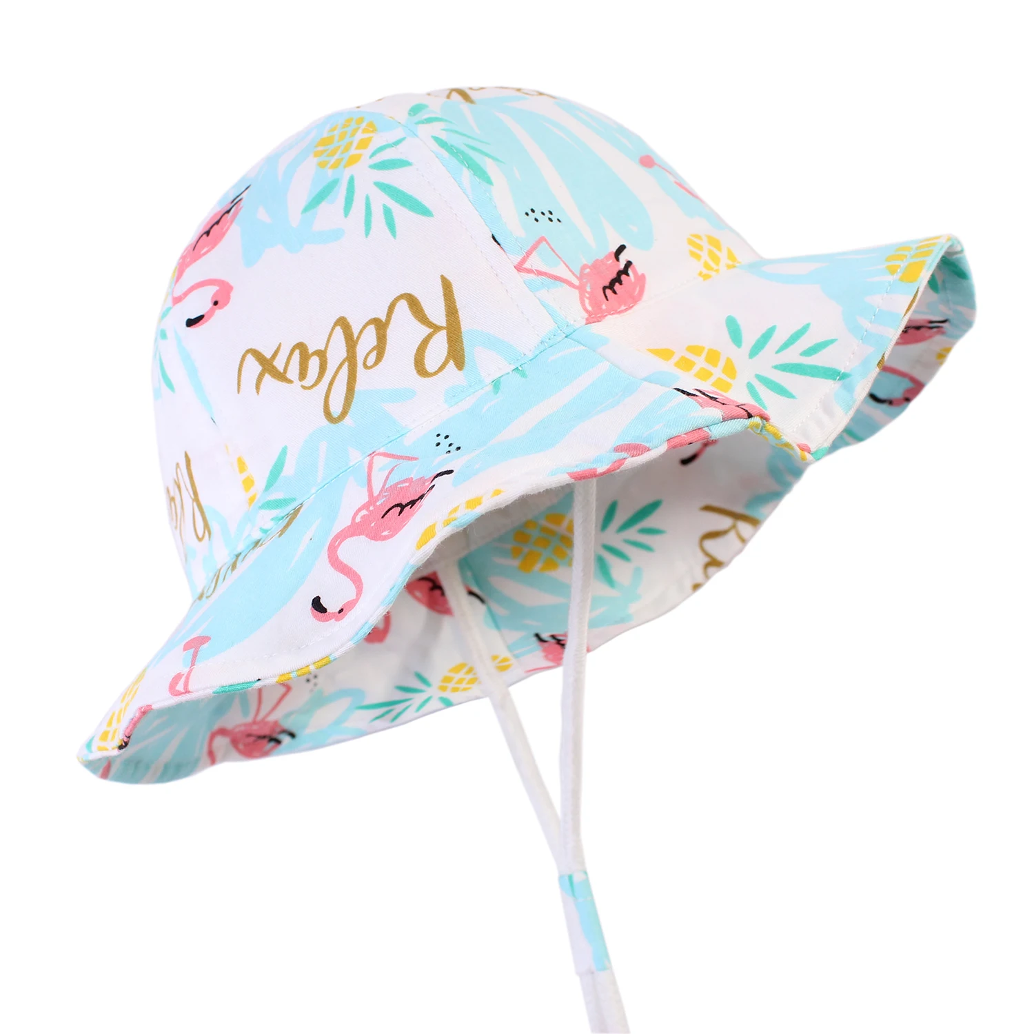 

Baby Girls Summer Sun Hat Infant Girls Flamingo Bucket Hat Kids Chin Strap Beach Cap Outdoor Travel Wide Brim UV Protection Hat