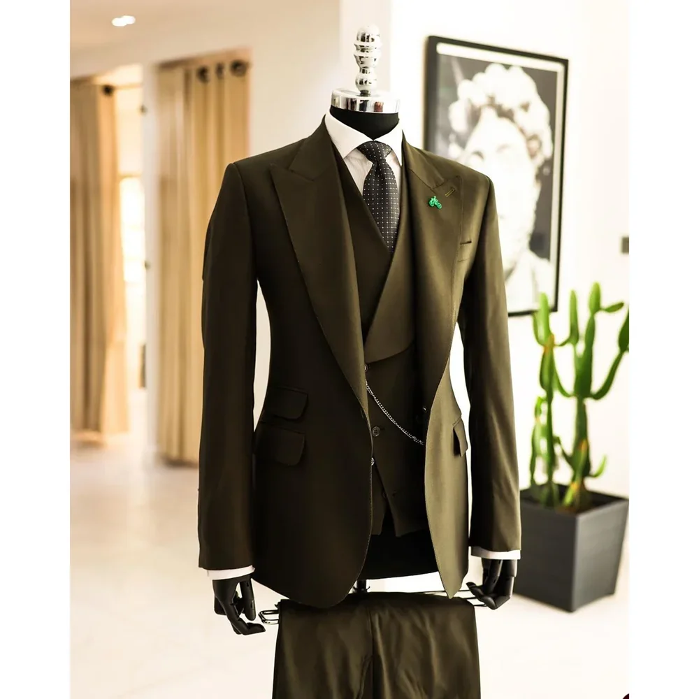 High-end Men Suits Fashion Peak Lapel One Button Male Clothing Wedding Groom Party Formal Tuxedo Slim Fit Costume Homme 2024