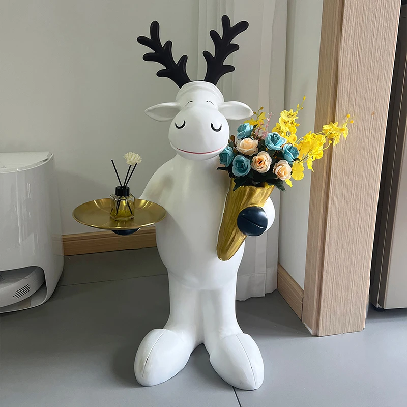 

Home Decor Sculptures & Figurines Decoration Accessories Cartoon Lucky Deer Landing Ornaments Living Room Resin Animal Statues