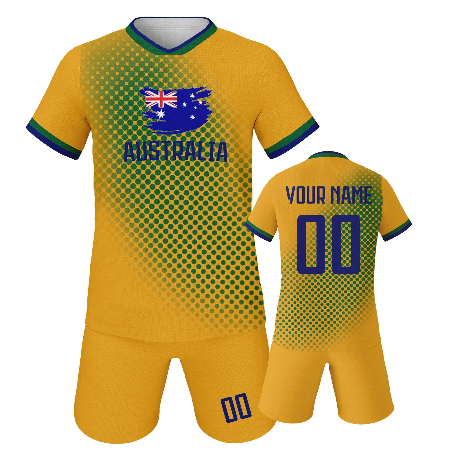 Australia Custom Soccer Jersey Kids Football Uniform Boys Girls Training Kit Set Personalized Team Outfit with Name Number