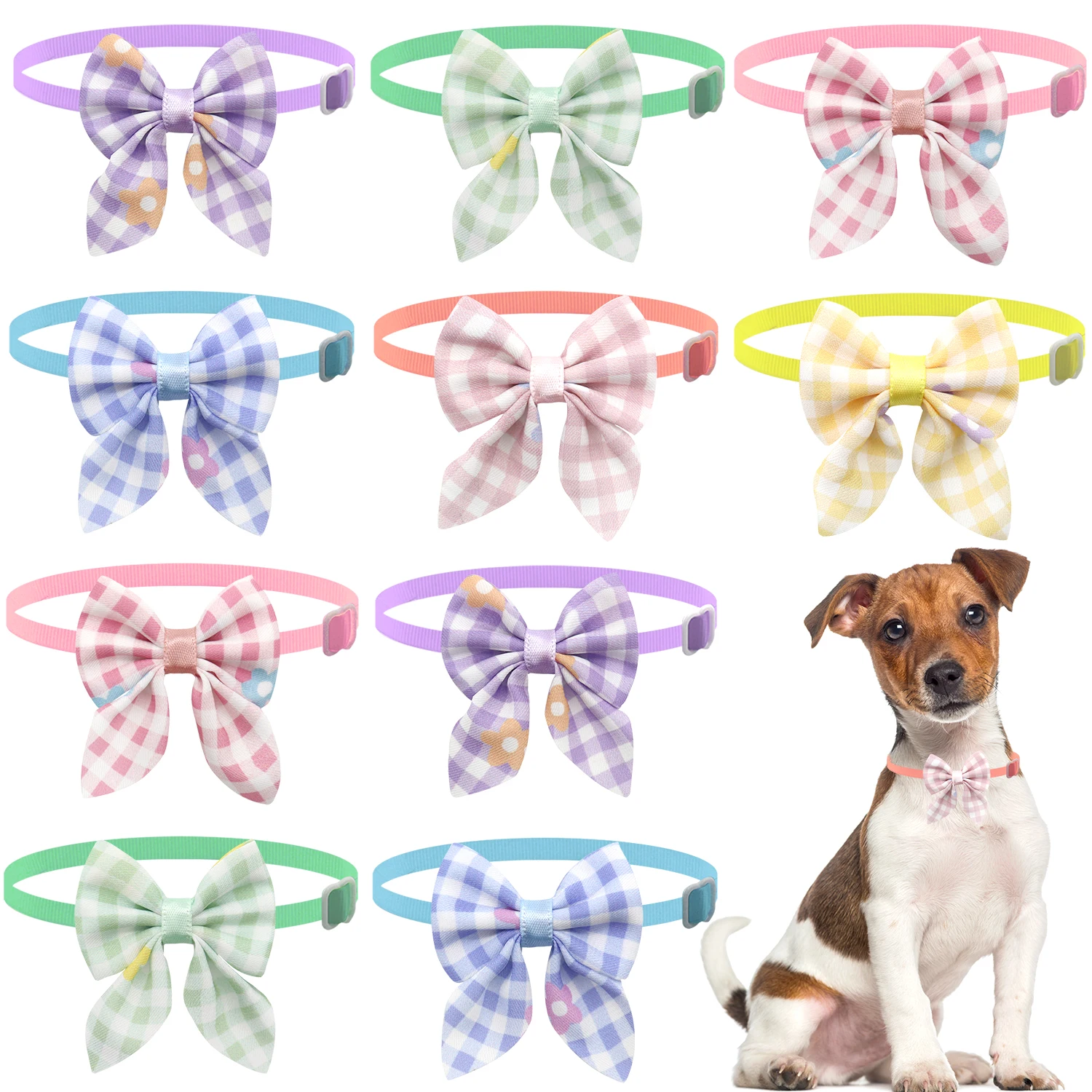 50/100Pcs Cat Accessories Dogs Grooming Bows Pets Bows With Grid Puppy Medium Dogs Bow Ties Dog Bowties Bowknot Daily Decoration