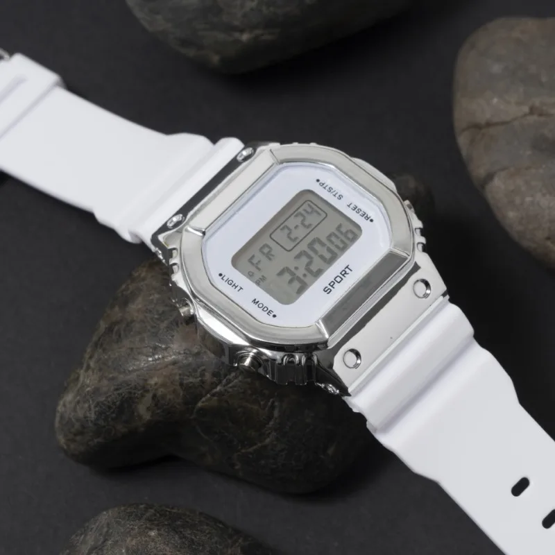 Waterproof Sporty Electronic Watch for Men Students Children High School Girls Alarm Clock Plated Square Face Youth Watch