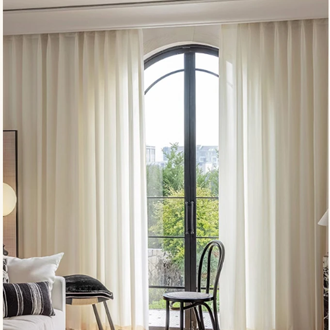 

Mirror Noodle Patterned Gauze Sunscreen White Cream Color Atmospheric Gauze Curtains for Living Dining Room Bedroom