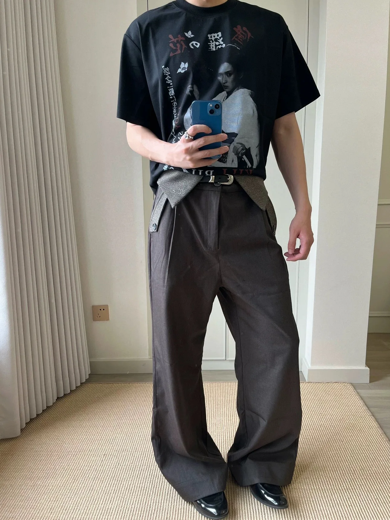 

Loose Men's Casual Pants Vintage Plaid A-Line Wide Leg Trousers Versatile Design Splicing West Pants Polyester Fiber Summer