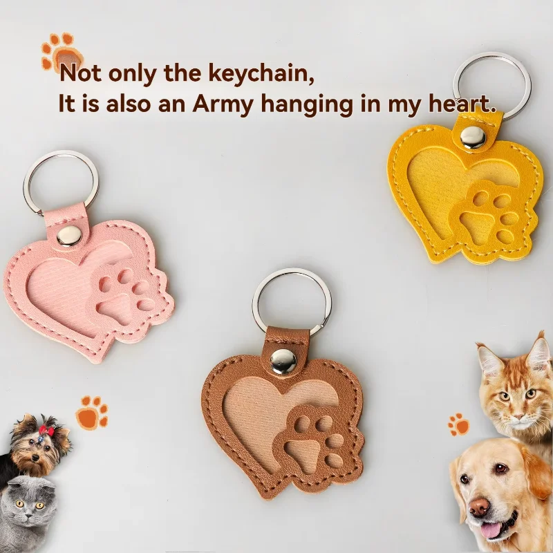 Commemorative Pet Hair Storage Bag Heart Keychain Leather Cat Paw Keyring Diy Memorial Key Chain Cat Dog Fur Container Pendant