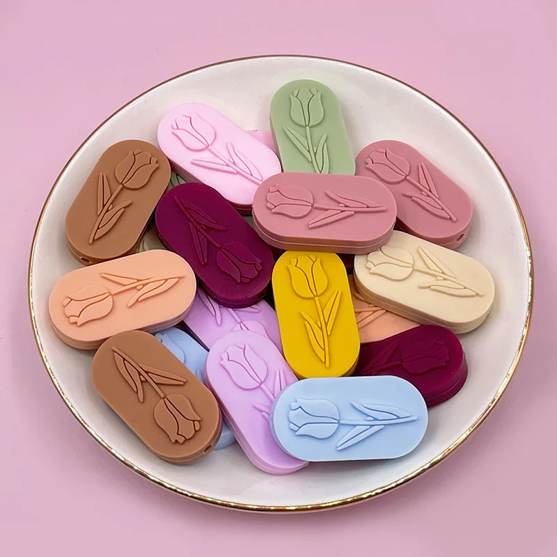 20/50pcs Tulip Silicone Beads Food Grade Cartoon Silicone Focal Beads Wholesale DIY Pacifier Chain Bracelet Jewelry Accessories
