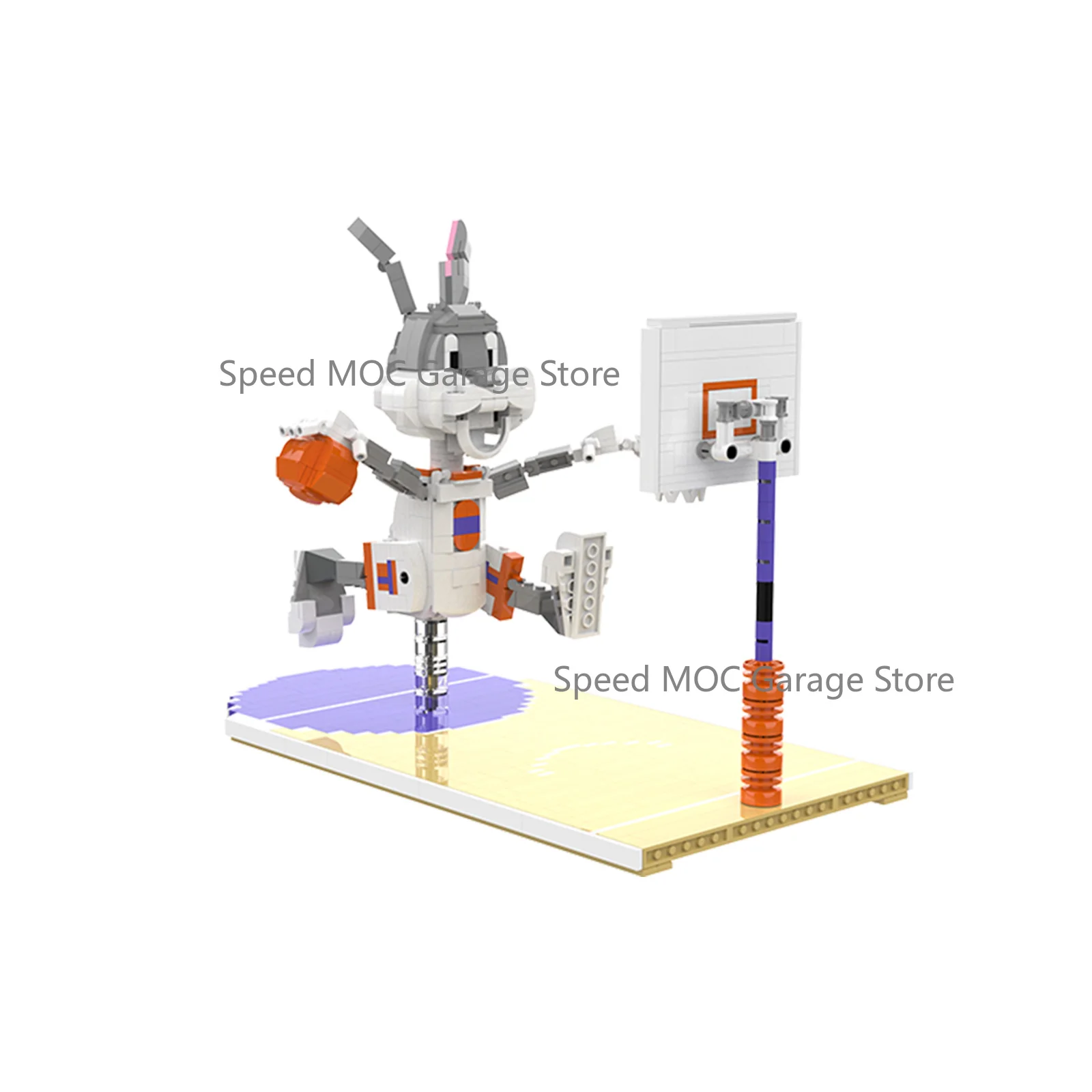 Sport Themed Cartoon Character MOC Brick Set Posable Limbs Basketball Court Backboard Goal Mini Sports Scene Building Blocks