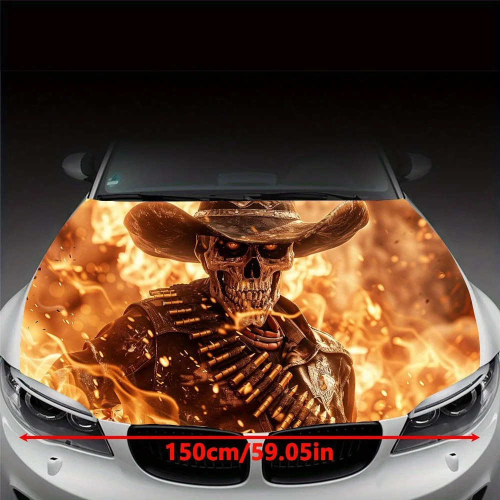 الهيكل العظمي مدفع النار النمط الغربي غطاء السيارة التفاف اللون ملصق فينيل شاحنة الرسم بونيه اكسسوارات السيارات الديكور ملصق مائي هدية #2