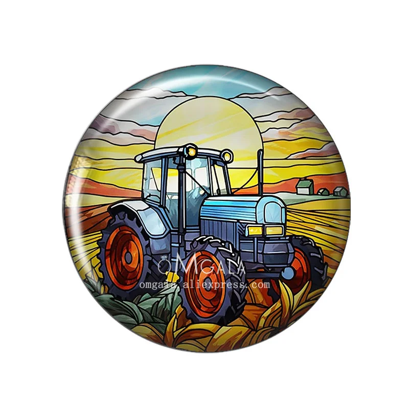 New Farm Tractor With Sun Pattern 12mm/18mm/20mm/25mm Round photo glass cabochon demo flat back Making findings image 3