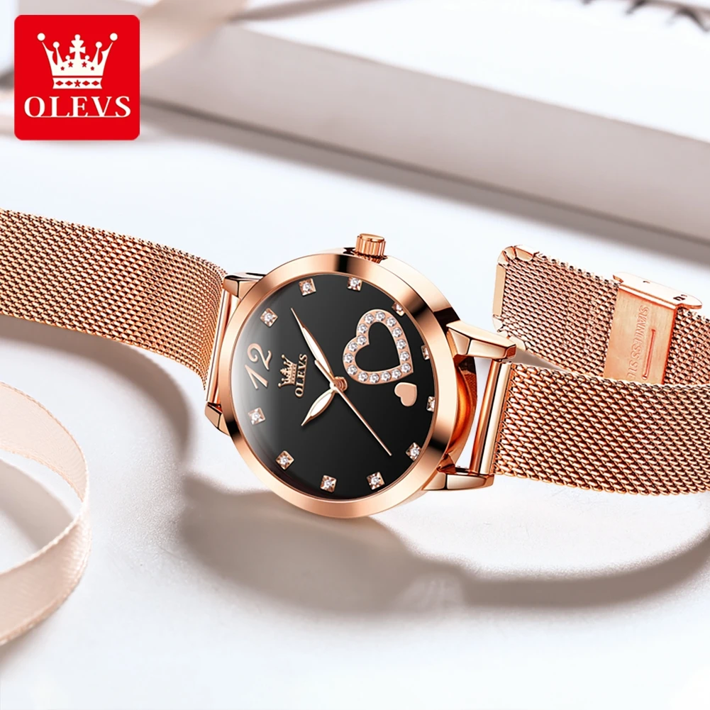 OLEVS 5189 Women Watch Original Quartz Wristwatch Casual Fashion Watch for Ladies Waterproof Luminous Mesh Belt Love Dial Reloj