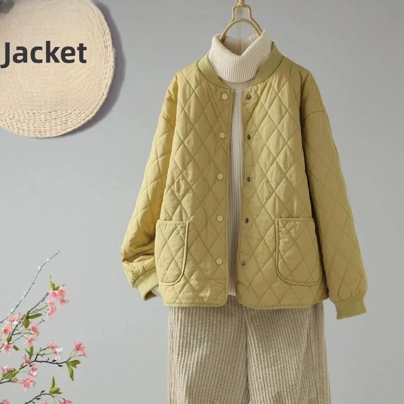 

Women's Quilted Cotton Jacket Short Loose Lightweight Winter Fashion Pure Color Diamond Patterned Coat Three Dimensional Swee...