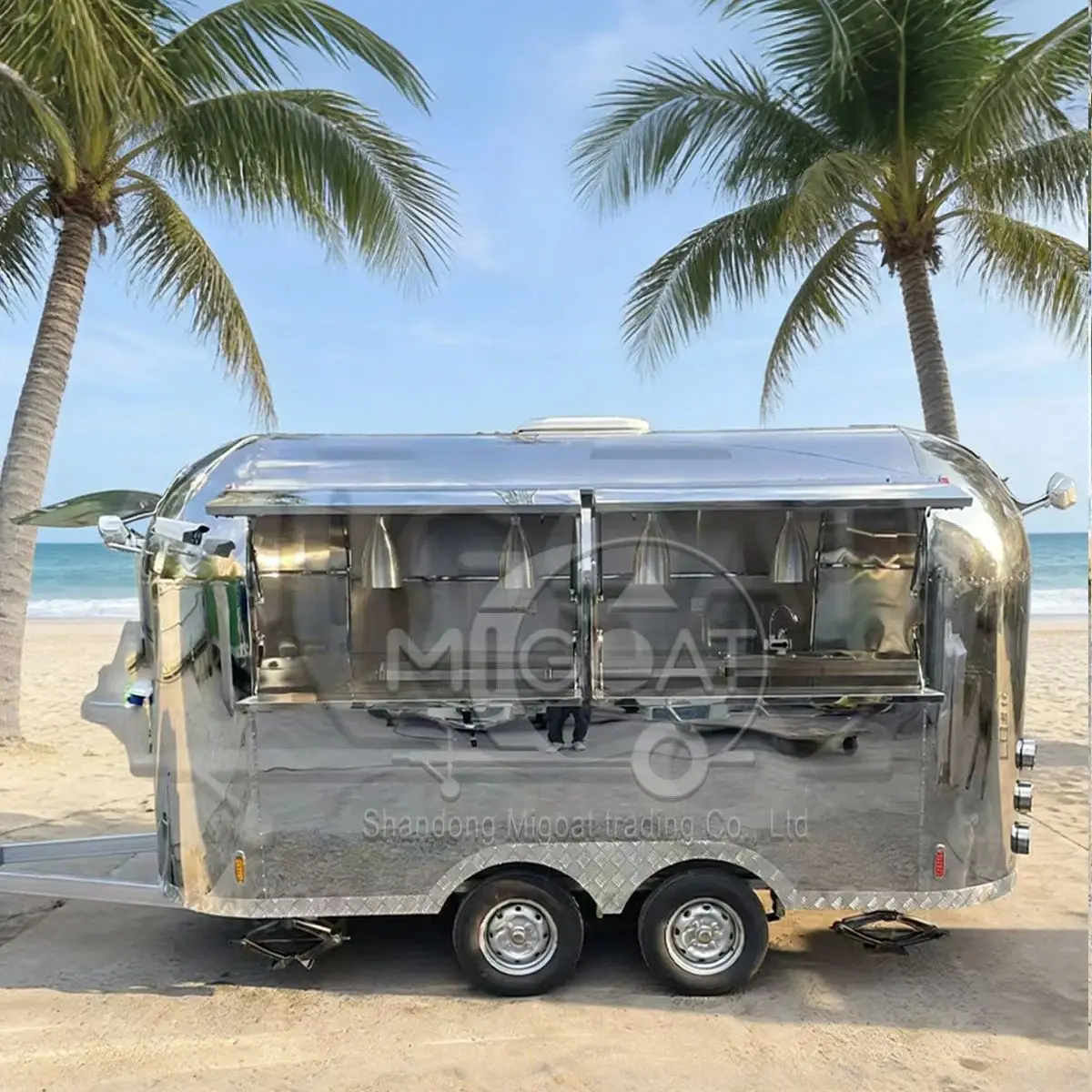 Mirror Stainless Steel Mobile Food Trailer Multi-Functional Towing Food Cart for Night Market Snack Truck