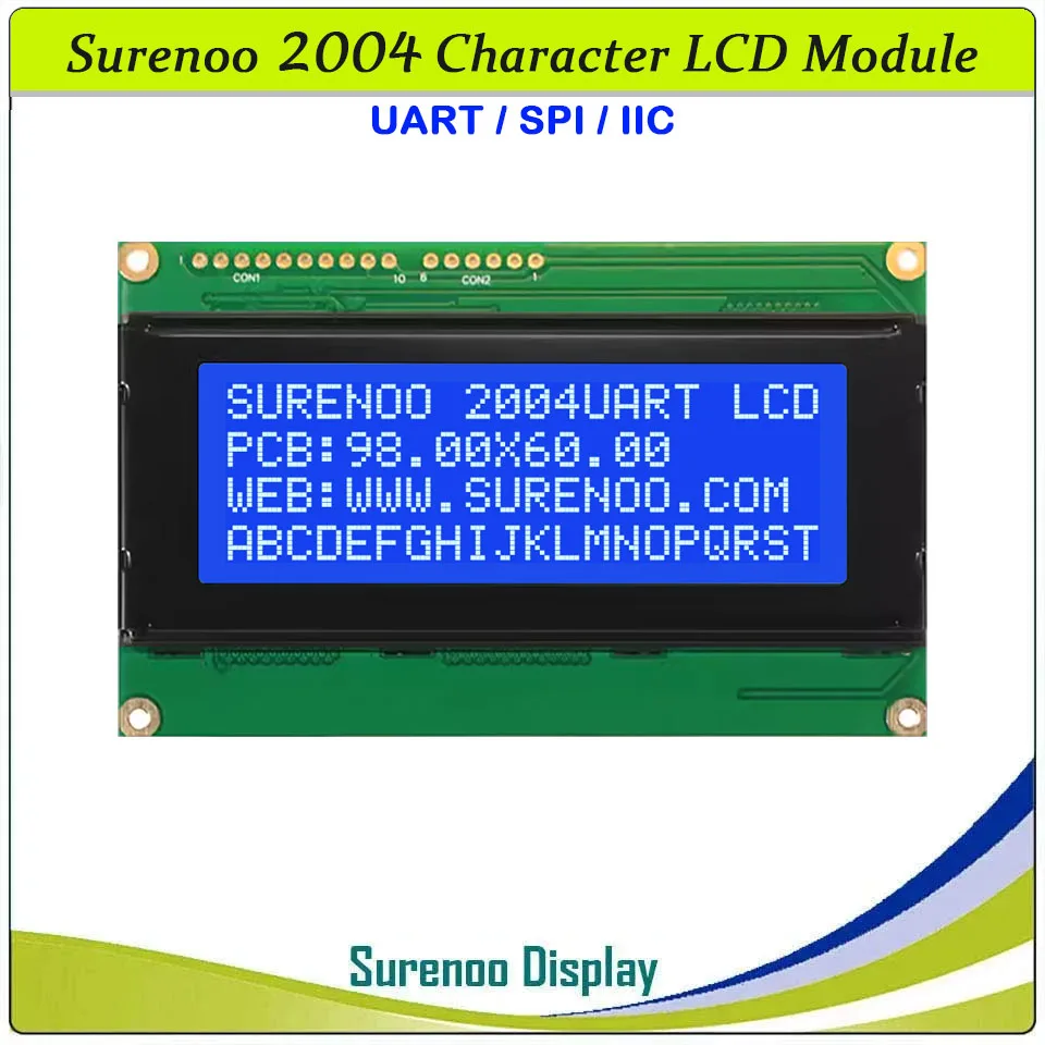 Imagem -04 - Surenoo-lcm Display Panel For Arduino Lcm Lcd Screen Serial Spi Iic I2c Amarelo Verde Blue Character 204 20x4 2004