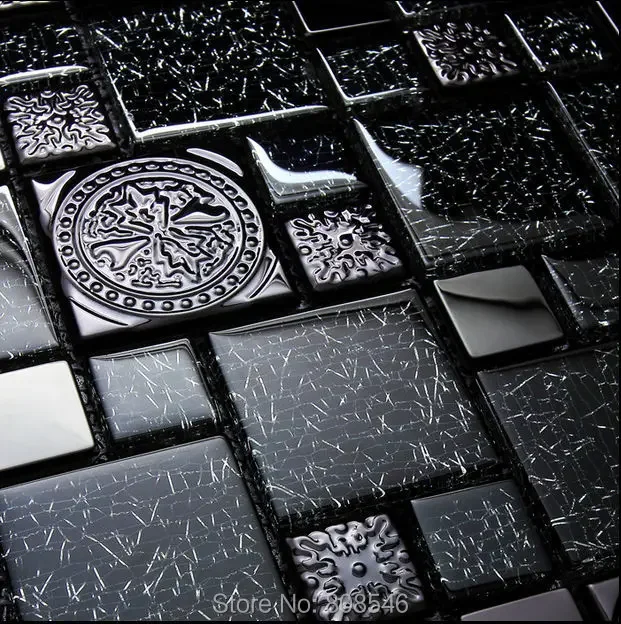 

Роскошная металлическая стеклянная мозаичная плитка с черным цветком для ванной комнаты, кухни, плитка для фартука, украшение для гостиной, отеля, клуба