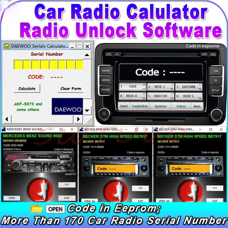 Radio Unlock Code Calulator Code Car Radio Calulator in EEprom for Alfa for BECKER forHonda forNissan forBMW...ect Many Cars