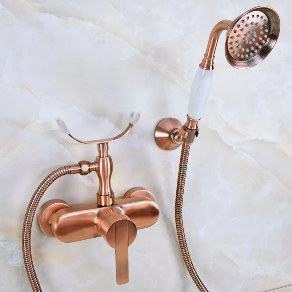 

Antique Copper Wall Mounted Bathroom Shower Faucet Set with 1500MM Hose Handheld Spray Head Mixer Tap Dna348