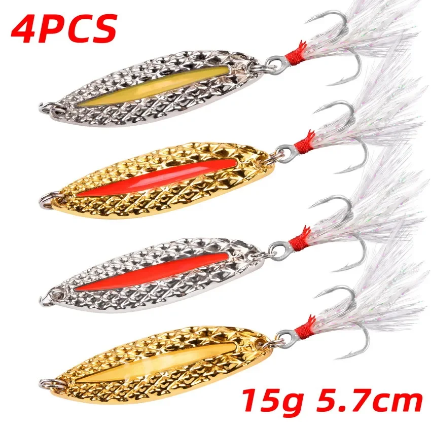 4 stücke Leuchtende Metall Angeln Köder Löffel 2,5g 5g 7g 10g 15g 20g Gold/silber Fisch Köder Spinner Löffel Harte Köder Angelgerät