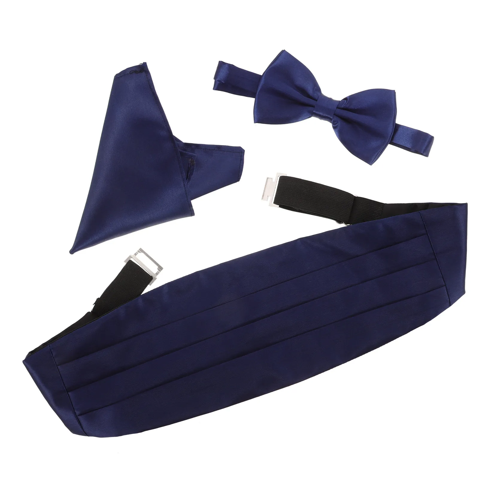 3Pcs Men's Satin Bow Tie Cummerbund Pocket Hanky Set Royalblue Formal Evening Wear Tuxedo Suit Party Wedding Prom