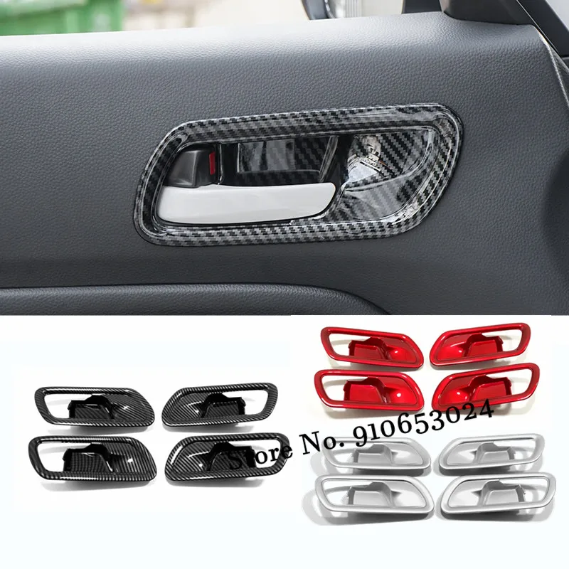 

For Honda Fit Jazz 2020 2021 Accessories ABS red carbon Car inner door Bowl protector frame Cover Trim LHD Car Styling