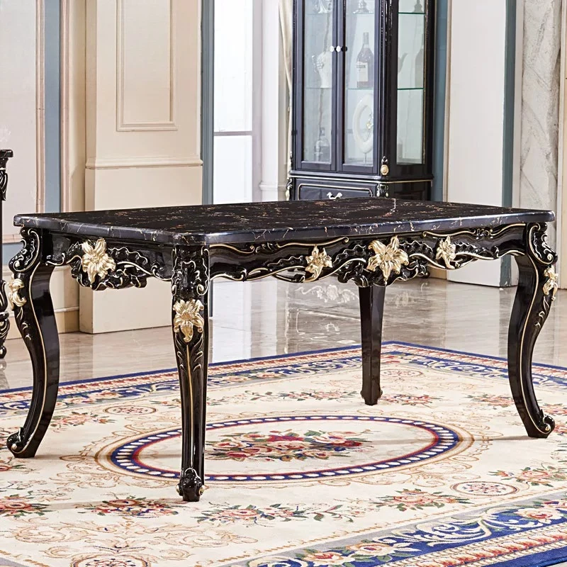 All solid wood square table wooden surface marble table combination restaurant square dining table