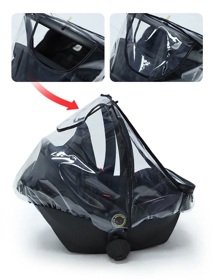 Baby-Kinderwagenkorb, winddichter Regenschutz, staubdichter, transparenter EVA-Regenschutz für Kinderwagen, Staubschutz, Moskitonetz – Detail 7