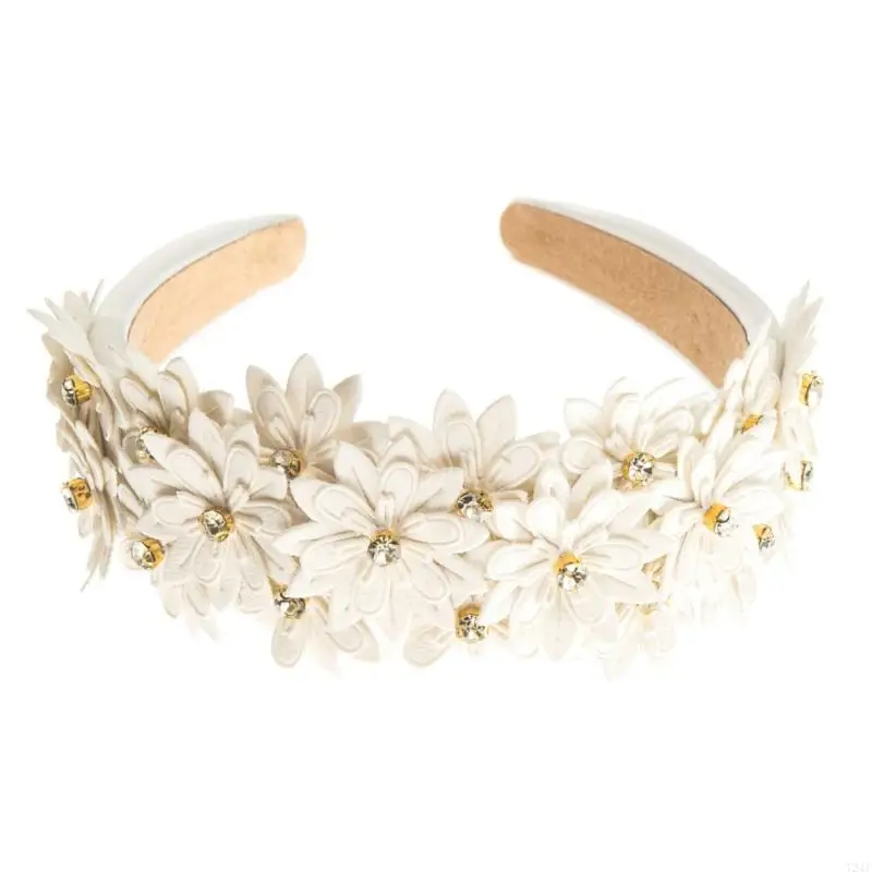 T21F Leather Hairband Elegant Headband Rhinestones Embellished Hair Accessories Enhancing Your Look with Delicate Details