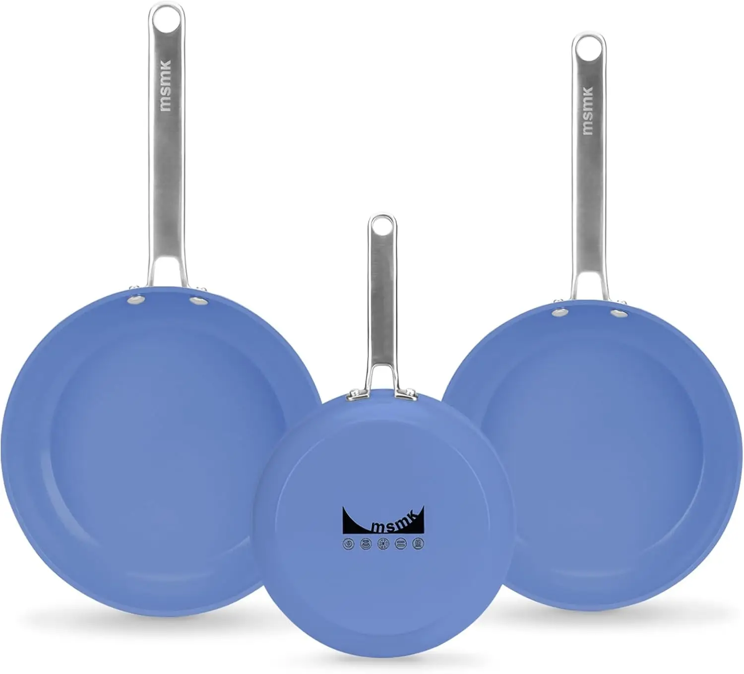 

Blue 8" + 9.5" + 11" Ceramic Non Stick Frying Pans Sets, PFOA Free Non-Toxic, Scratch-resistant, Oven-Safe, Induction Re