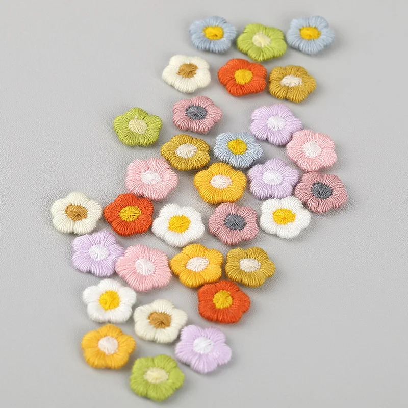 Mini Embroidered Flower Blossom Cloth Sticker DIY Earrings Jewelry Accessories Children\'s Hair Materials Clothing Accessories